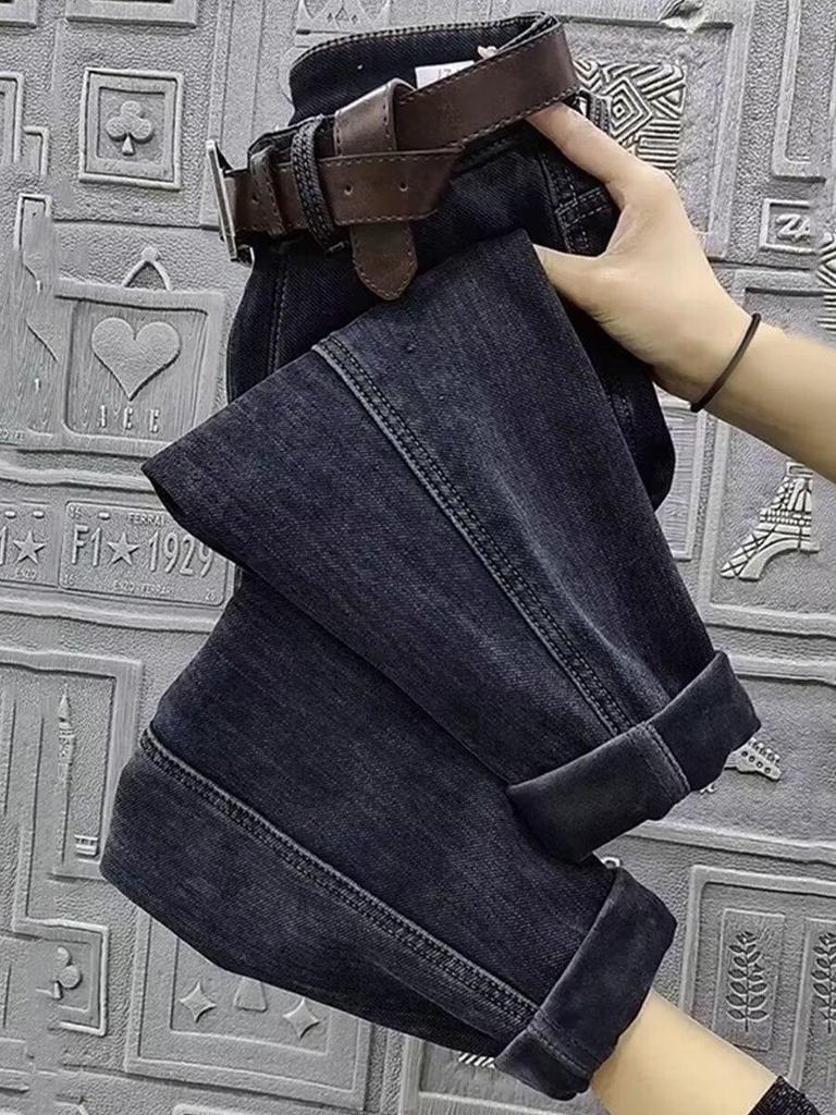 Plus Size High Waist Slimming Elastic Jeans for Women - Autumn/Winter Straight Leg Harem Carrot Pants