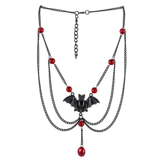 Gotisk Halskjede Kvinner Halloween Halskjede Svart Måne Anheng med Flerlags Metallkjeder Perler Flaggermus Choker Halskjede for Cosplay Kostymefest