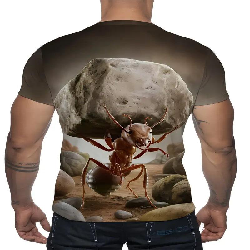 Summer Comfort 3D Digital Printing Ant Moving Stone Pattern Men's Fashion Short Sleeve T-shirt Polyester Fiber Round Neck Top