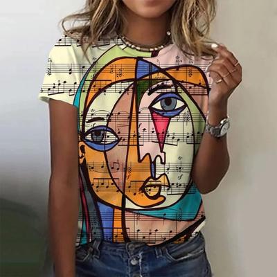 Camisetas elegantes vintage de manga corta con pintura abstracta 3D de Picasso para mujer, estilo casual.