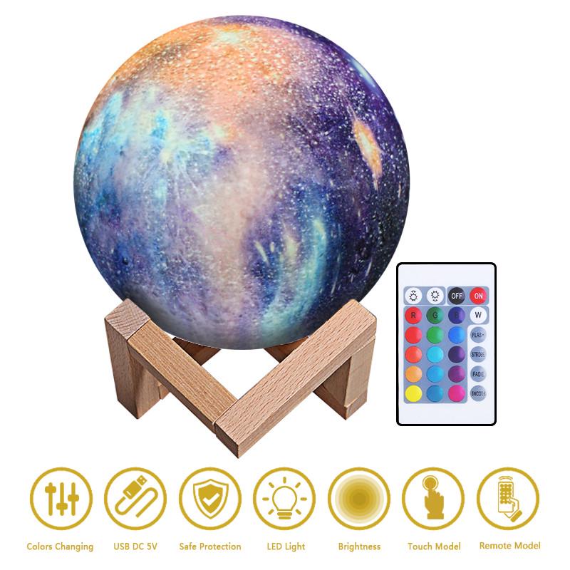 3D Planetenlampe 16 Farben LED Mondlampe Nachtlicht USB Wiederaufladbar