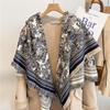 Warm Thick Wool-Blend Scarf With Tassels Soft Faux Cashmere Square Shawl Women Winter Office Daily Wear