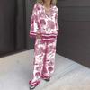 Damlångbyxor för kvinnor Fashionista V-ringad Tryckt Långärmad Ficka Casual Dam Casual Kostym