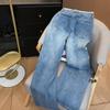 American Spicy Girl Rhinestone Lace Patchwork High-Waisted Straight Leg Slimming Denim Jeans