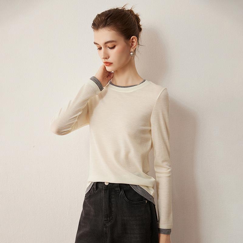 Women's Round Neck 100% Fine Wool Knit Top - Loose Slimming Fit