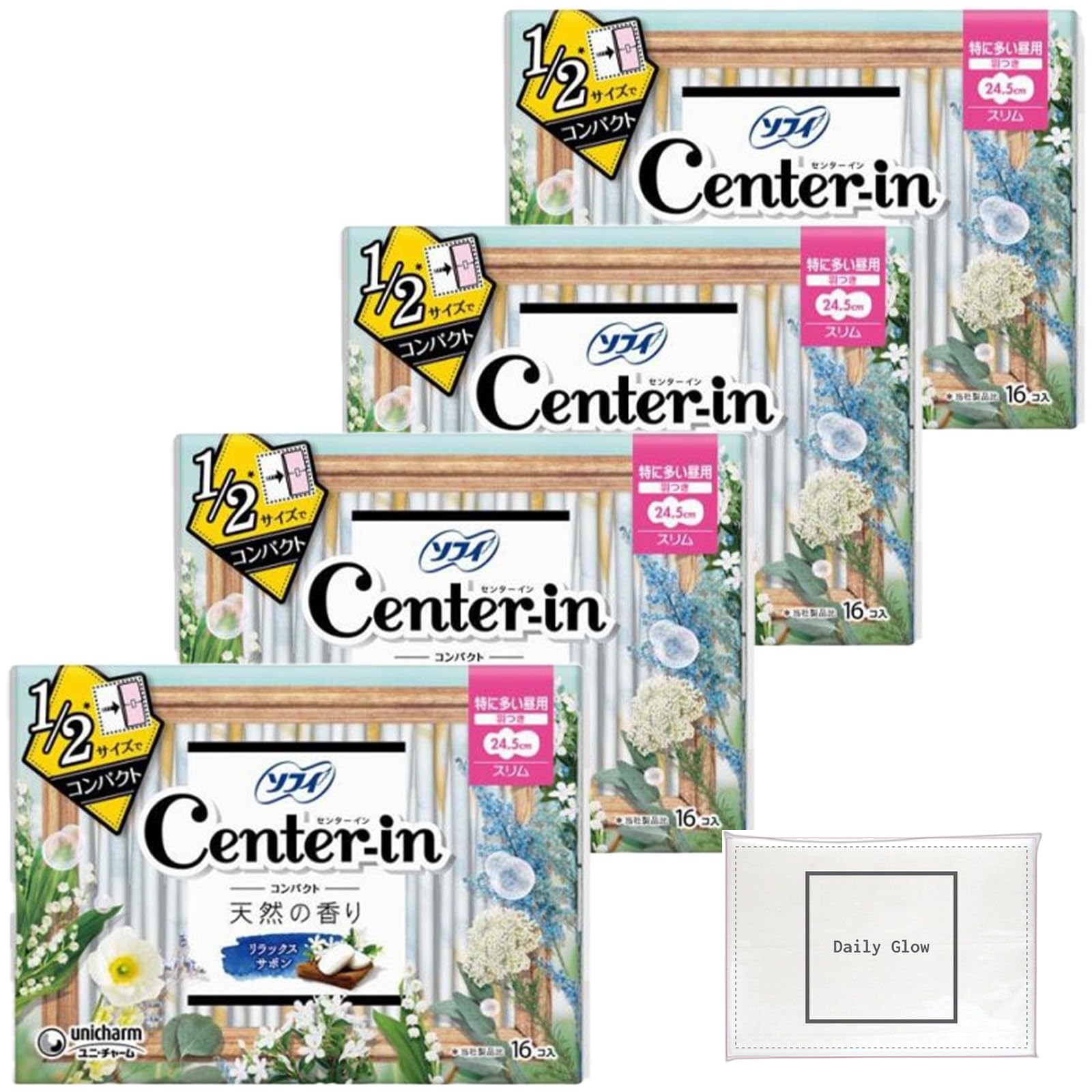 

Sofy Compact Relaxing Мыло Для Обильных Дневных Тонкие с листами x 4 DailyGlow Оригинальные Салфетки Center-in 1/2, Аромат, Использование, Крылышки, 24,5 см (16 упаковок) +