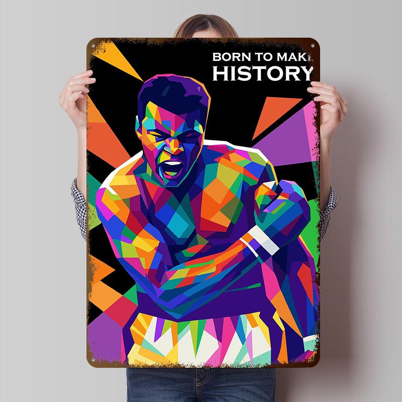 Muhammad Ali: Born to Make History Tinplate Posters Customizable Wall Art Retro Vintage Metal Signs for Home Room Wand Deko the