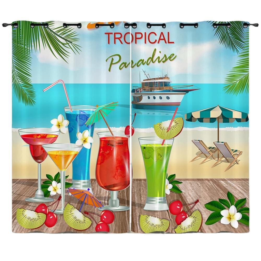 Zasłony Ocean Plaża Wakacje Ilustracja 3D Cyfrowy Druk Zasłona zaciemniająca Przelotki