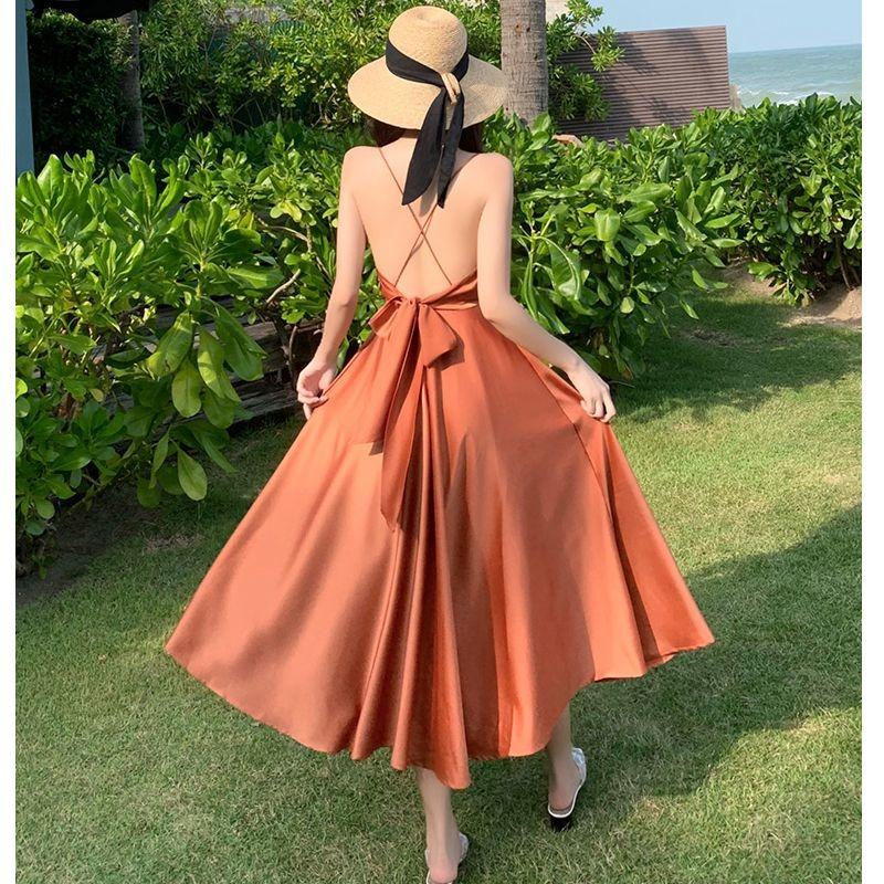 Summer Sexy Backless Beach Long Dress Women's Vacation Boho Dresses
