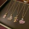 Women's Pink Diamond Swan & Fish Pendant Necklace - Japanese Korean Style, Titanium Steel, Zircon Embellishments
