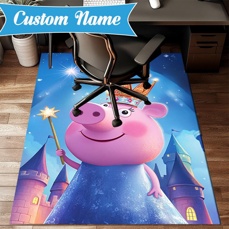 Custom Name Princess Pig's Royal Adventure Rug Game Carpet, Floor Mat for Bedroom Living Room Entryway Rug, Home Decor Gift for Christmas birthday