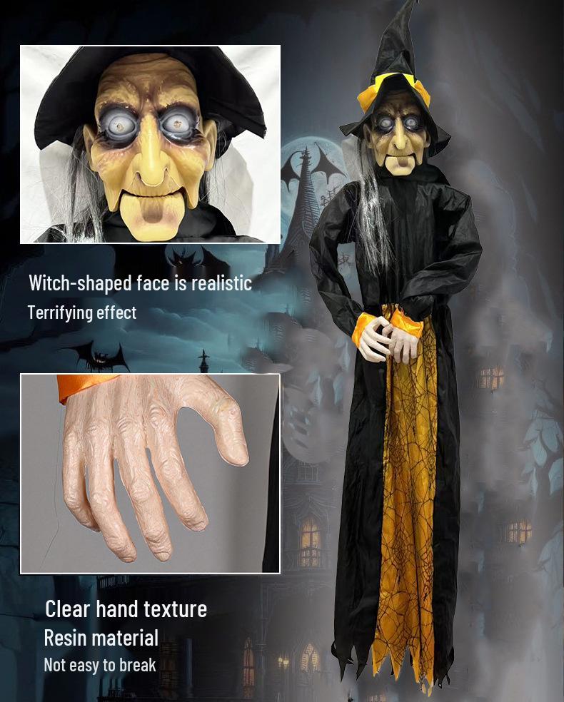Voice-Activated Light-Up Witch Halloween Decoration - Sound & Motion Hanging Ghost Prop.