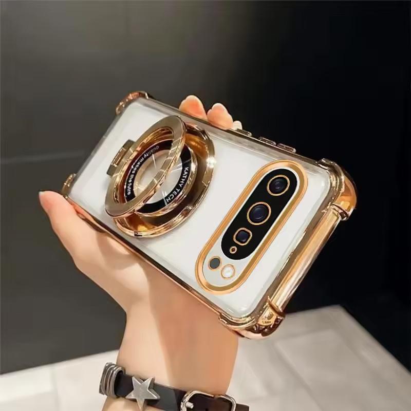 Glitter Plating Frame Clear Case For Google Pixel 9A 8A 7A 8 7 10 9 Pro XL Magnetic Bracket Anti-Drop Air Bag Shockproof Cover