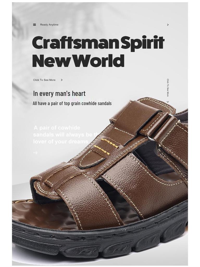 Men's Leather Roman Sandals: Non-Slip, Thick-Soled Beach Shoes