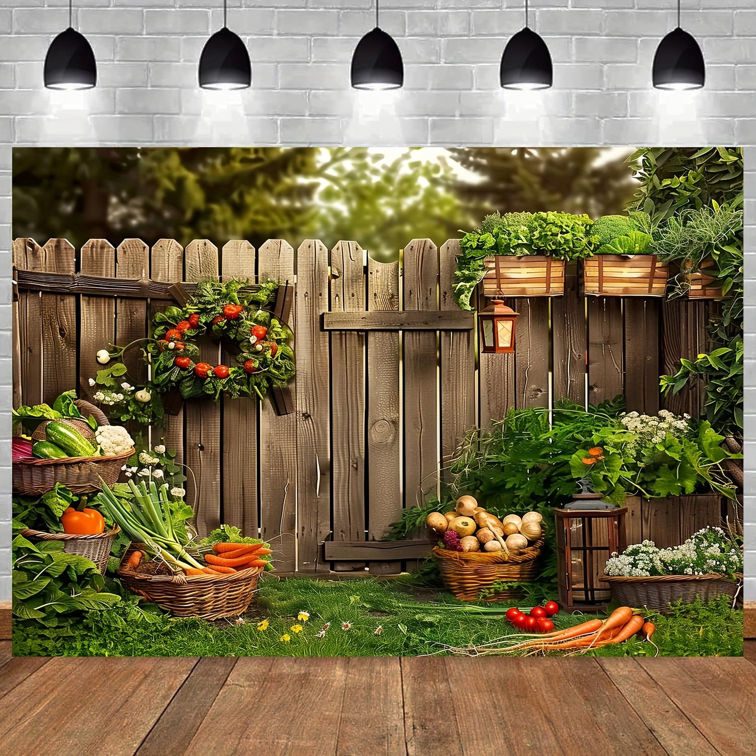 1pc Polyester Backyard Garden Backdrop, Matte Finish Photography Background with Vegetable Basket Print 150x110cm