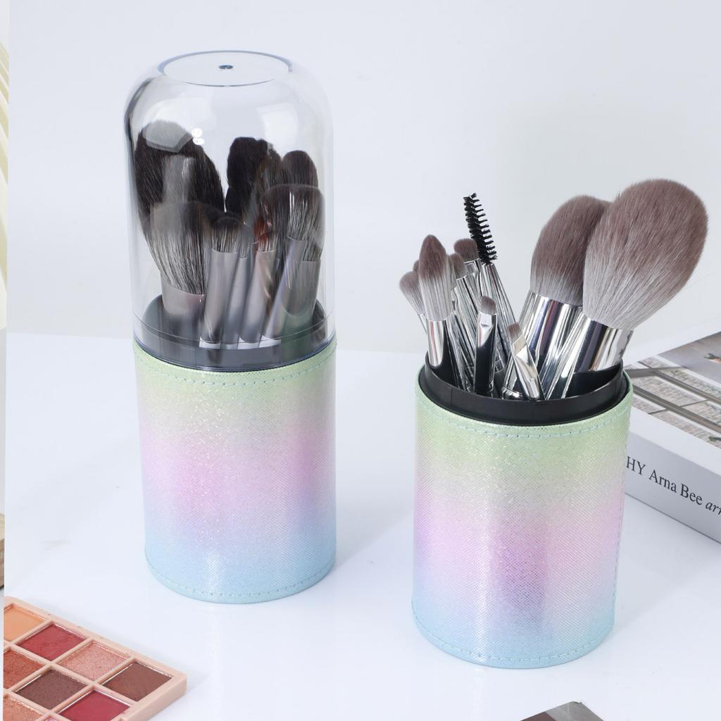 15 makeup brush set with storage cartridge, large capacity brush bucket, soft loose powder, eyeshadow brush, beauty.