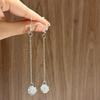 Elegante S925 Sterling Zilveren Koreaanse Ronde Kwastjes Oorbellen - Veelzijdig Lang Holle Bal Ontwerp