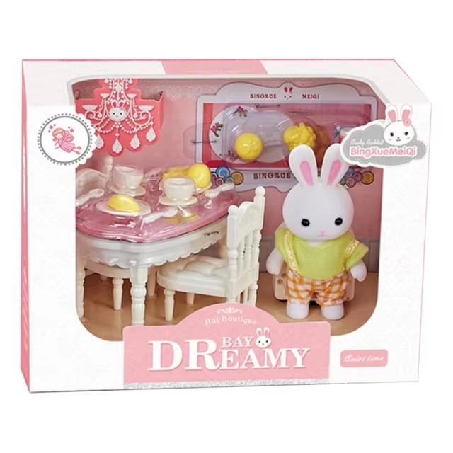 Dollhouse Miniature Furniture Set Rabbit Family Mini Toy House Set Play Game with Diverse Scenes Accessories Birthdays Gifts