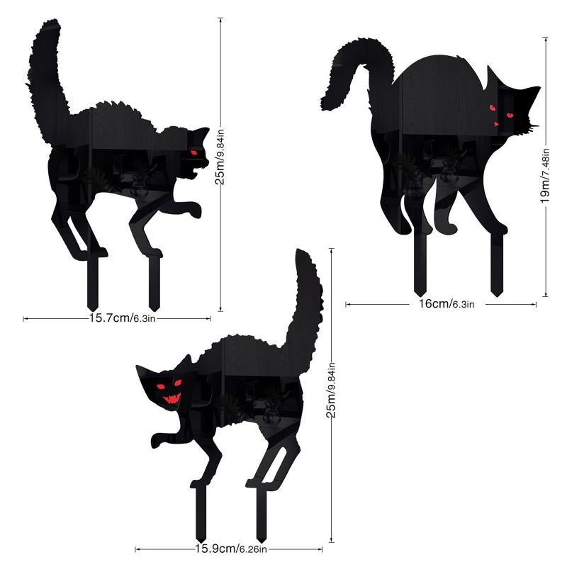 Black for Cat Silhouette Stake Set of 3 Lawn Yard Halloween Horror for Cat Statue Garden Patio Acrylic Stakes Outdoor Ar