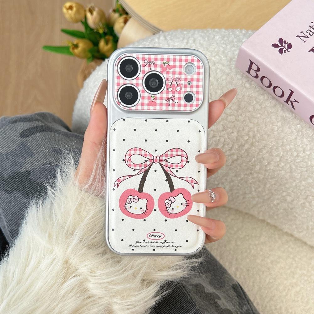 Cute KT Cherry Large Window Sale Phone Case for iPhone 17 Pro 16 Pro 15 14 Pro Max Pink Cover Shockproof Protective Cover