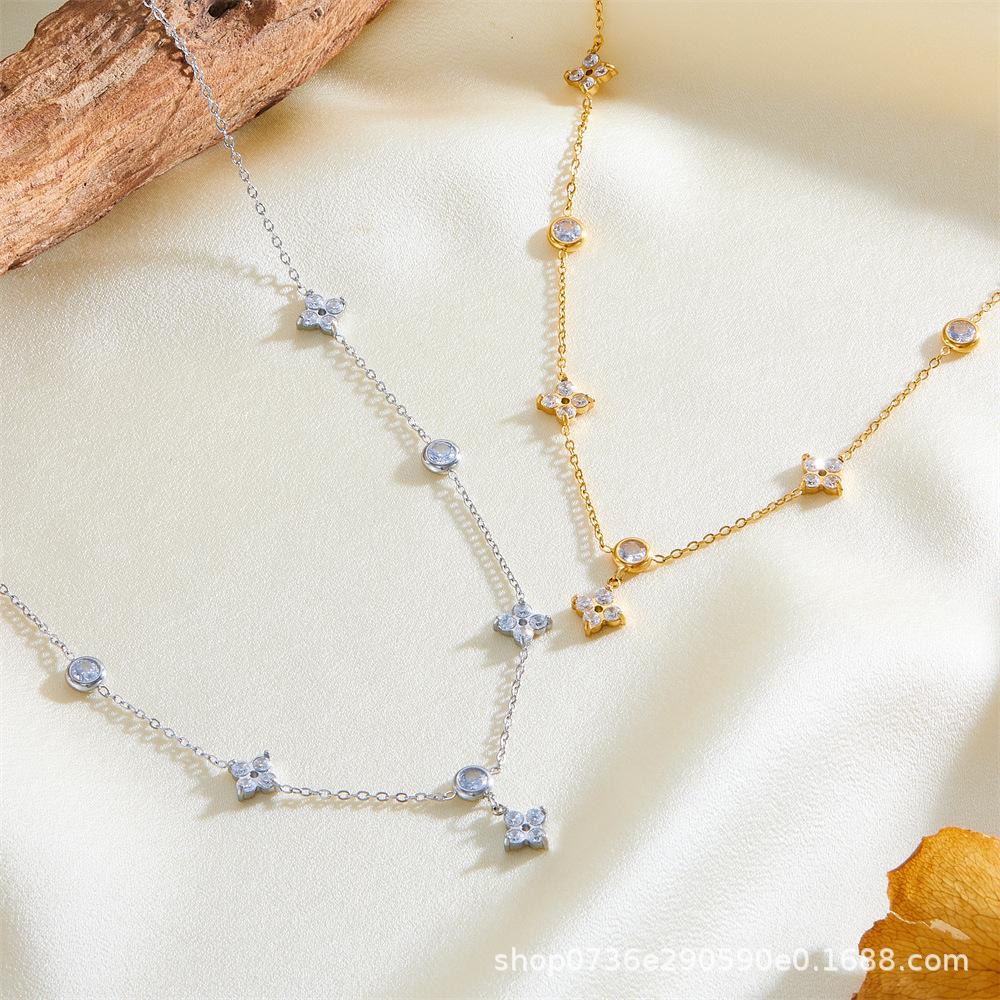 Κολιέ Τετράφυλλο Τριφύλλι με Κρύσταλλα, Κρεμαστό Λουλούδι Ψυχρού Ανέμου, Αλυσίδα Κλείδας Θερμοκρασίας