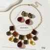 Artistic Retro Square Jewelry Set: Simple, Elegant, Translucent Earrings & Necklaces In Hong Kong Style.