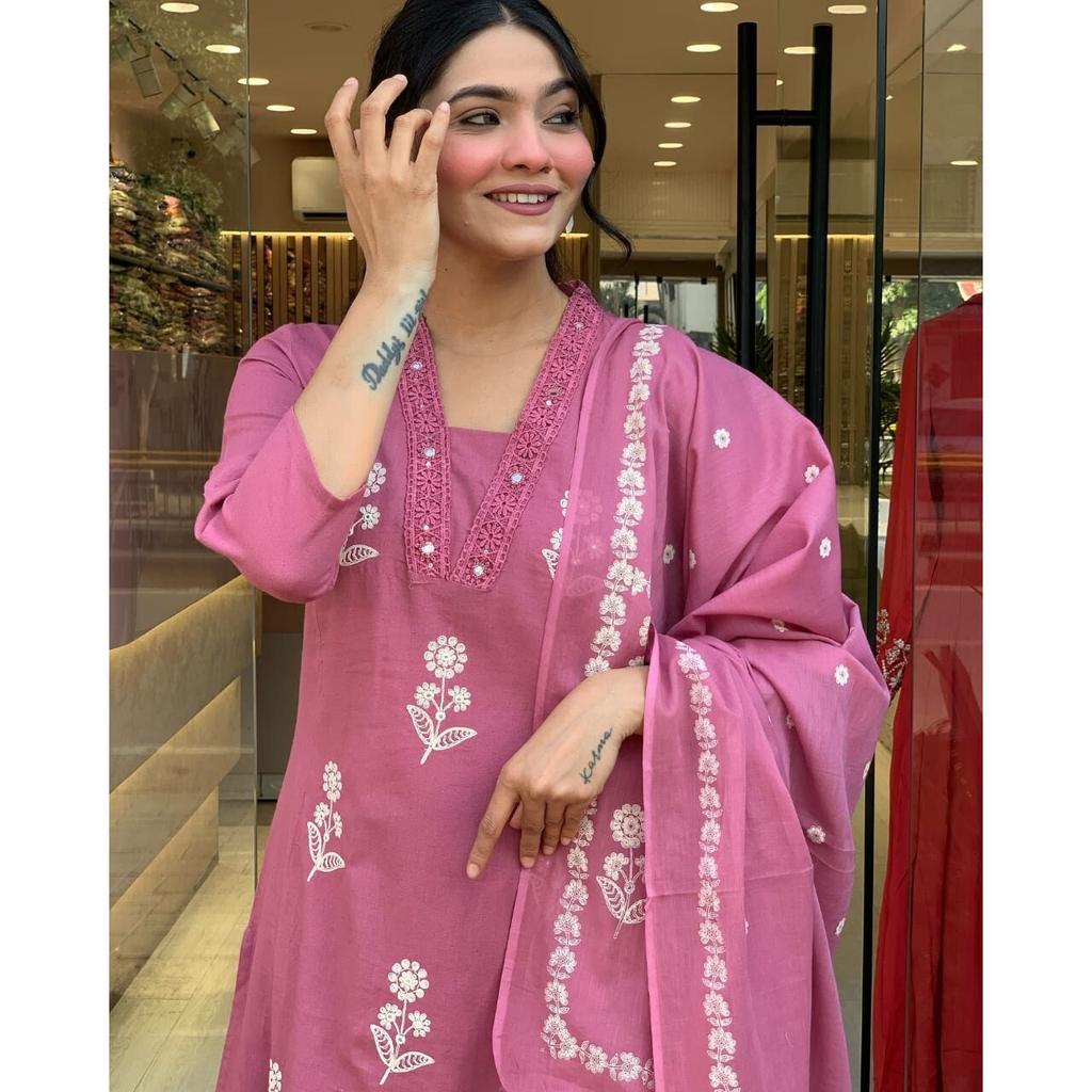 Indian Women Top Tunic Kurta Pant Dupatta Set Designer Party Wear Kurti Dress VF-20227