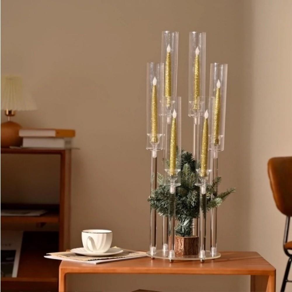Transparent Candle Holder Acrylic 5-head Candlesticks Holder with Circular Base Main Table Floral Decoration Table Centerpieces