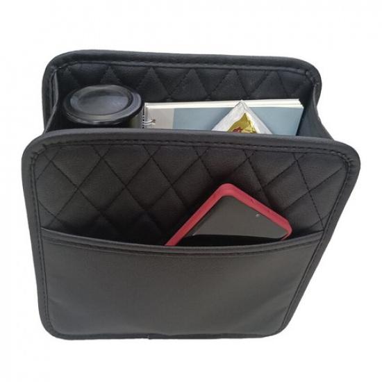 Car Seat Storage Bag PU Leather Multifunction Hanging Storage Pocket Black