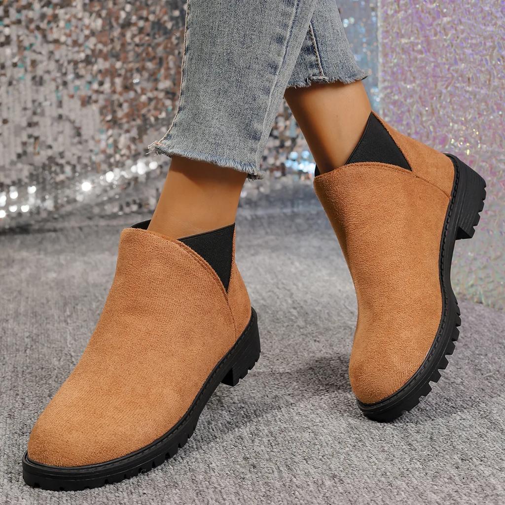 Fashion Women's Casual Fashion Round Toe Chunky Heel Suede Ankle Boots Work And Anti-slip Simple comfortable versatile shoes