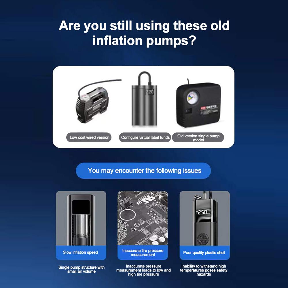 Auto-Luftpumpe mit digitaler Reifendruckanzeige, tragbarer automatischer Reifenfüller, kabelloser elektrischer Luftkompressor für Auto, Motorrad, Fahrrad