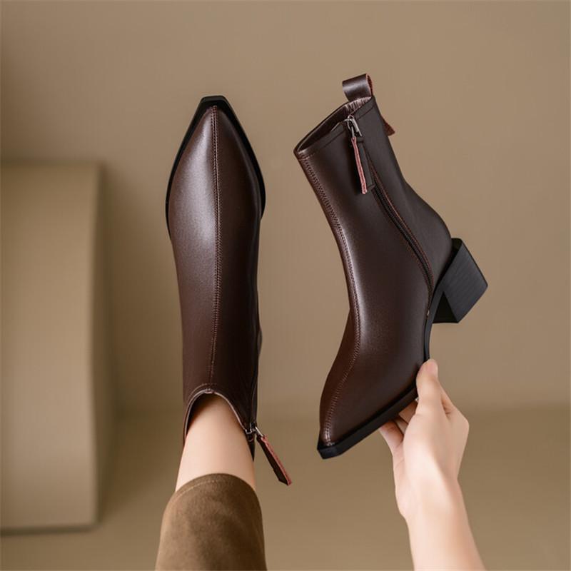 Fashion New Autumn Winter Cow Leather Women Boots Fashion Pointed Toe Knight Boots for Women Short Boots Women Chunky Heel Botas Mujer