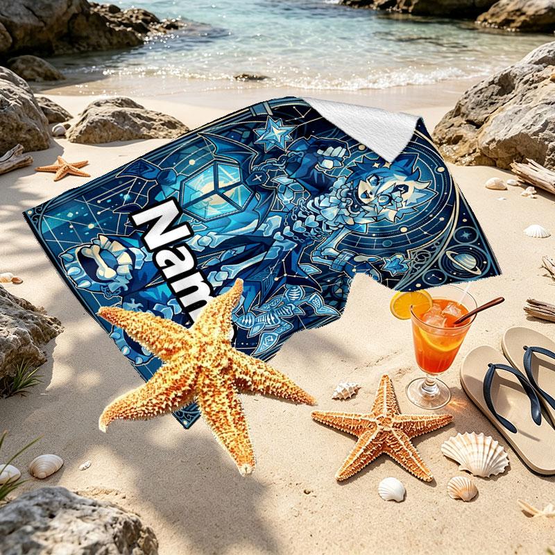 Custom Name Personalized Cosmic Bot Crew Print Beach Towel, for Trip Camping Beach Party Home Decor, Birthday Gift for Family & Friends