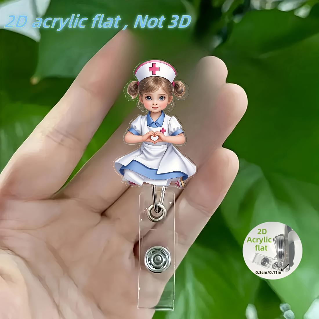 2D плоский милый держатель для бейджа на выдвижном шнурке, с изображением медсестры, прочный акриловый зажим для ID из ПММА для студентов-медсестер и медицинских работников, аксессуары для медсестер 6CM gray