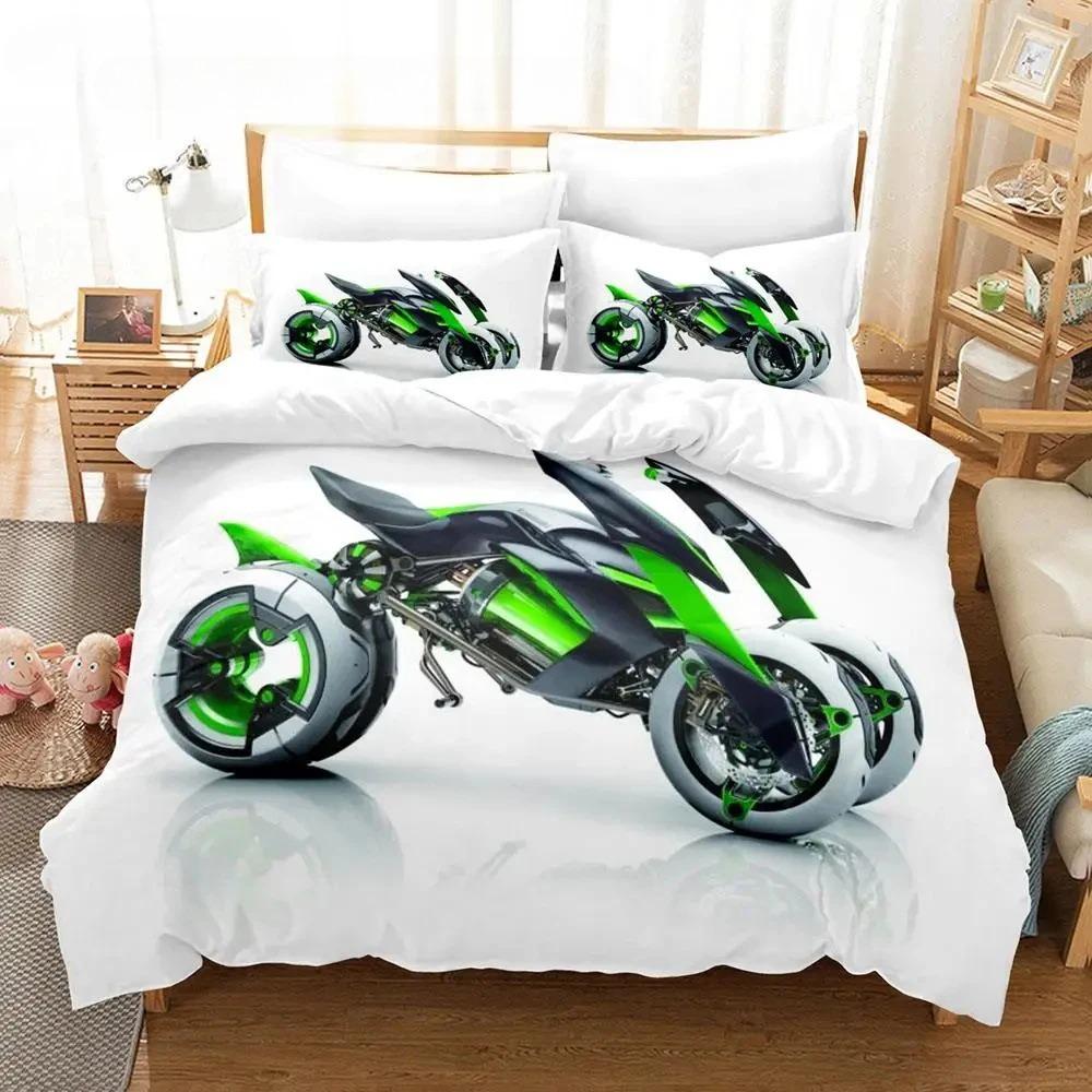

Kawasaki Bedding Set Single Twin Full Queen King Size Bed Set Aldult Boys Bedroom Duvet cover Sets 3D Print Cool Wild Motorcycle EU single(135x200cm)
