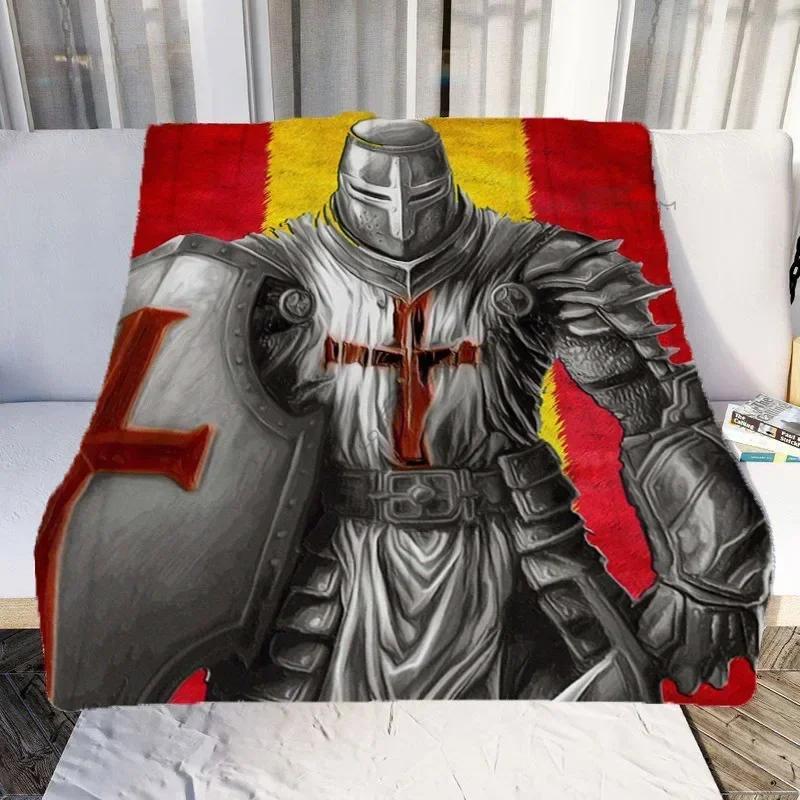 Medieval Knights Templar Patterns Blanket Retro Style Flannel Blanket Cosy Lazy Couch Cover Blanket Super Soft Sheet Mattresses