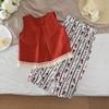 Bear Leader Baby Girl's Casual Clothing Round Neck Sleeveless Polka Dot Top+Wide Leg Pants Set with Bow and Botton 2PCS Set