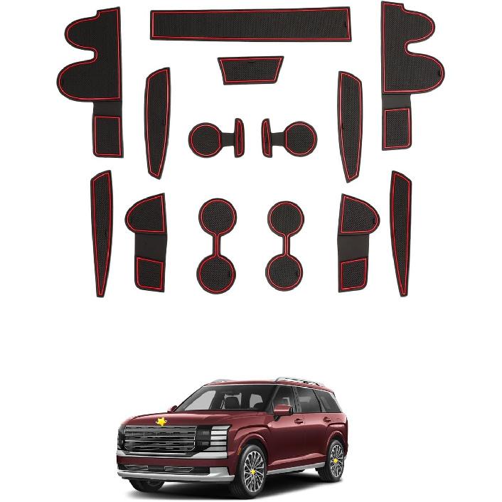 SKTU for 2026 Hyundai Palisade Door Slot Mat for 2026 Hyundai Palisade Accessories Door Groove Gate Pad 14Pcs Fit [7-Seater Only] 2026+ Palisade Door for 2026+ Palisade Red
