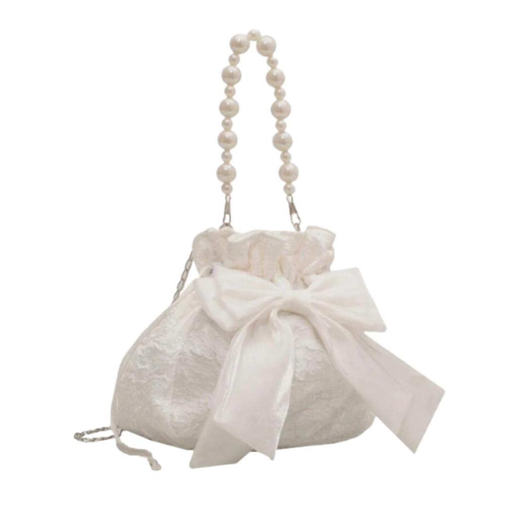 Lamerry Drawstring Yukata Drawstring Shoulder Pearl Japanese Shoulder Yukata White Bag, Bag, Bag, 2-Way, Ribbon, Kimono, Clothing, Bag, Bag, Women's,