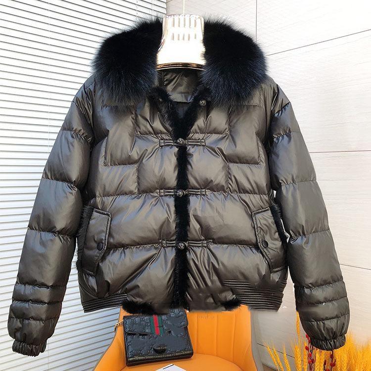Women Winter Fox Fur Collar White Duck Down Jacket Ladies Short Warm Puffer Coat Female Loose Vintage Parka Outerwear