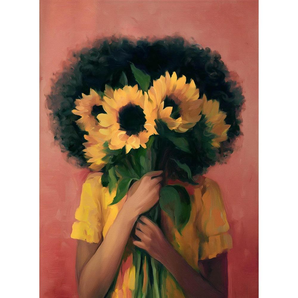 Canvas Wall Art Woman with Flower Portrait Painting Print for Bedroom Nordic Girl Home Decor Abstract Minimalism Poster 21X30CMNo Framed