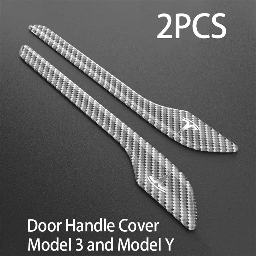 Carbon Fiber Door Handle Protector Cover for Tesla Model 3/Y, Anti-Scratch Sticker Decal, Metal Upgrade Exterior Accessories