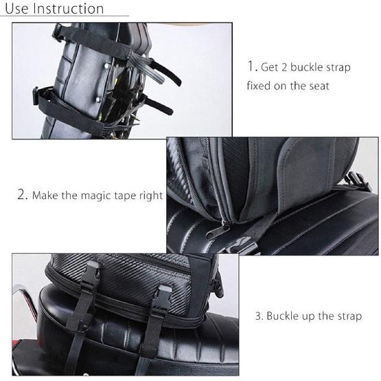 Motorcycle Tail Bag, Motorbike Saddlebags, Waterproof Rear Seat Bike Backpack, Multifunctional Luggage Suitcase, PU Leather Sport Bags, 15 L (Black)