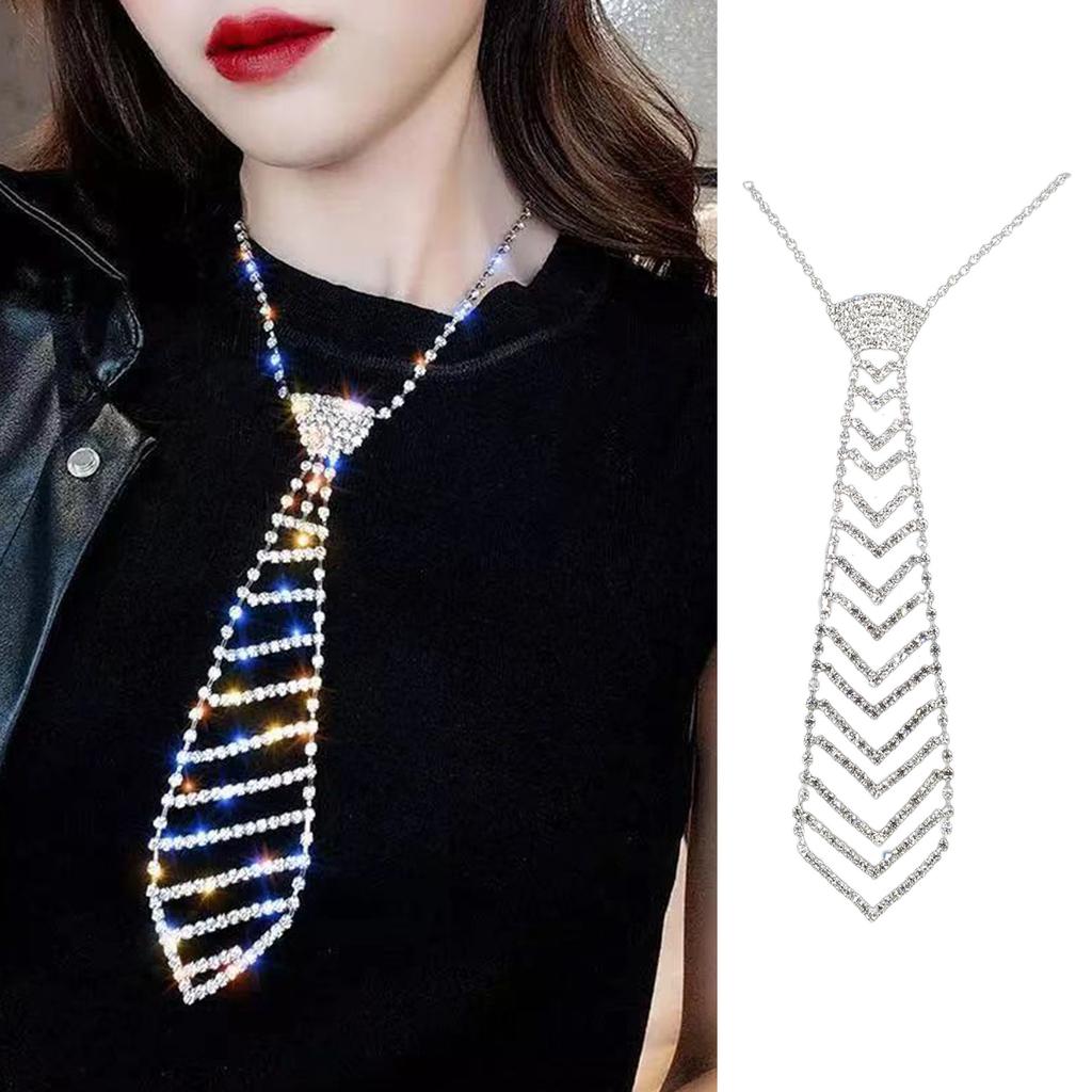 Women Neck Tie Rhinestone Necktie Women Clothing Accessories for Christmas Party Costume Decorations