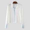 INCERUN Men Lapel Neck Long Sleeve Stitching Slightly Casual Fitted Cropped Tops Undershirts