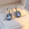 Silver-Plated Metal Zircon Drop Earrings Oval Zircon Stone Ornate Inlaid Long Drop Earrings Long Dangle Crystal Dangle Earrings