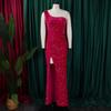Damen Mode Ein Schulter Pailletten Schlitz Lang Sexy Formelles Partykleid