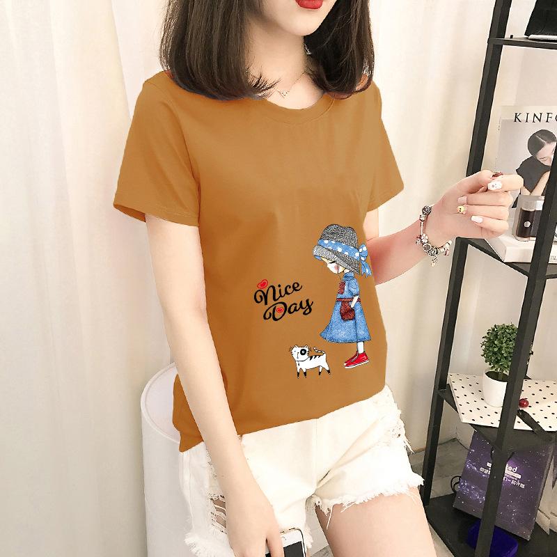 GMXIA Short Sleeve T-shirt Women Loose Ins Women's Crewneck Base Shirt