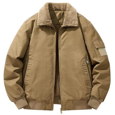 Men's Autumn-Winter Workwear: Thickened Cotton Jacket with Stand Collar and Lambswool, Warm and Fashionable Turn-Down Collar Casual Coat.
