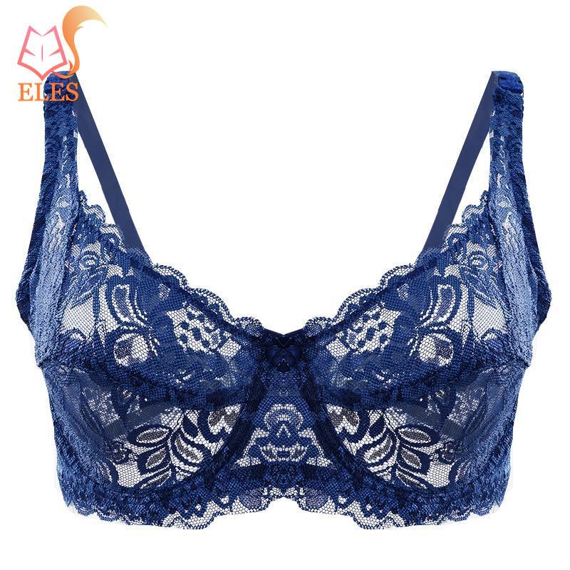 Thin Single-layer Transparent Sexy Bra Full Lace Steel Ring Unlined Bra Fresh Adjustment Plus Size Bra 34-40 Cup BC